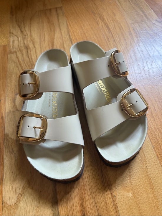 Birkenstock Shoes - Birkenstock Big Buckle Cream Gold Sandals Size 39